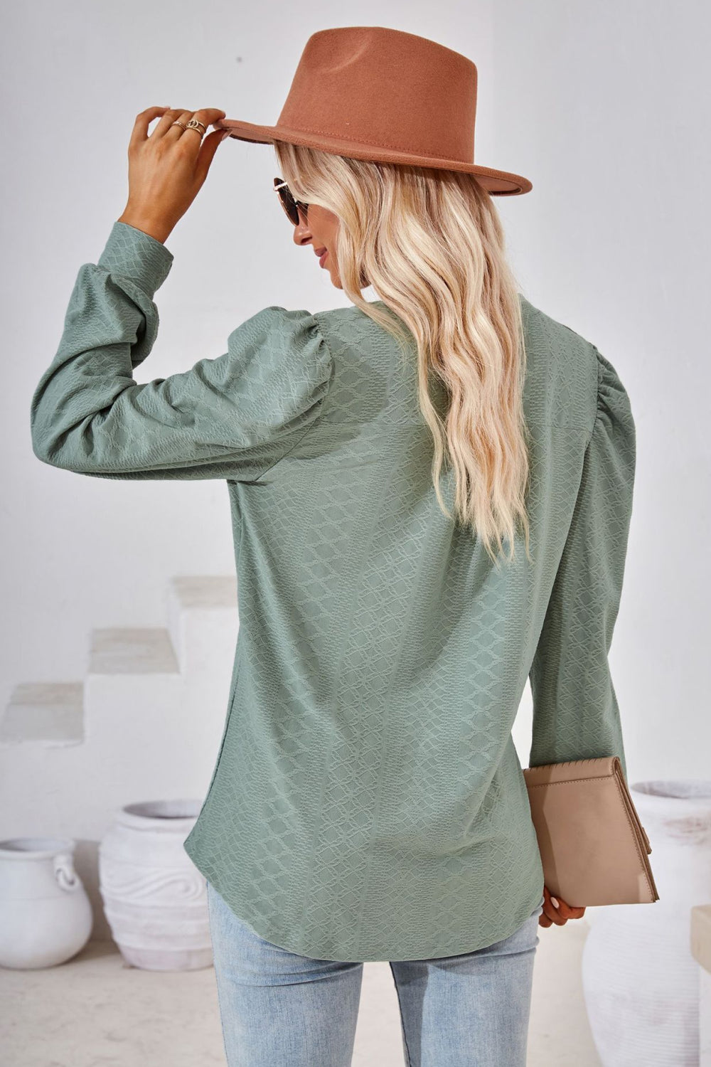 “The Visit To Indy” V-Neck Puff Sleeve Blouse