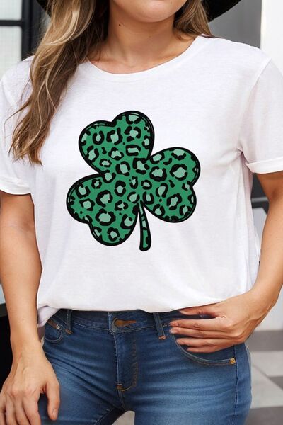 “The They Call Me Lucky” Plus Size Lucky Clover Round Neck Short Sleeve T-Shirt