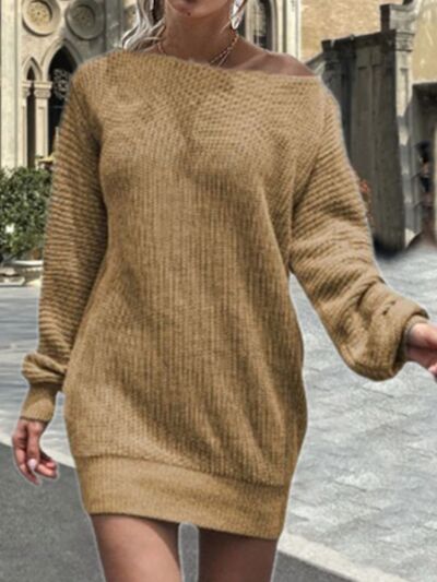 “The Leena” One Shoulder Lantern Sleeve Sweater Dress