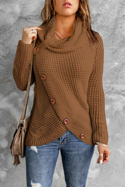 “The Debbie” Decorative Button Mock Neck Sweater