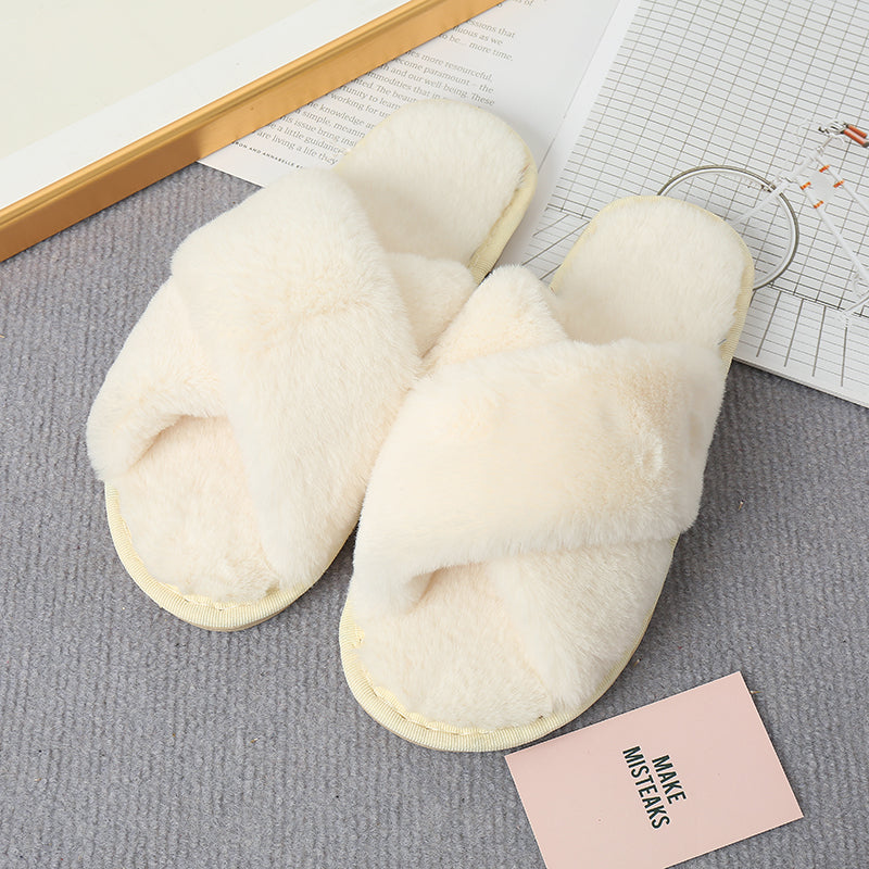 “The Softie” Faux Fur Crisscross Strap Slippers