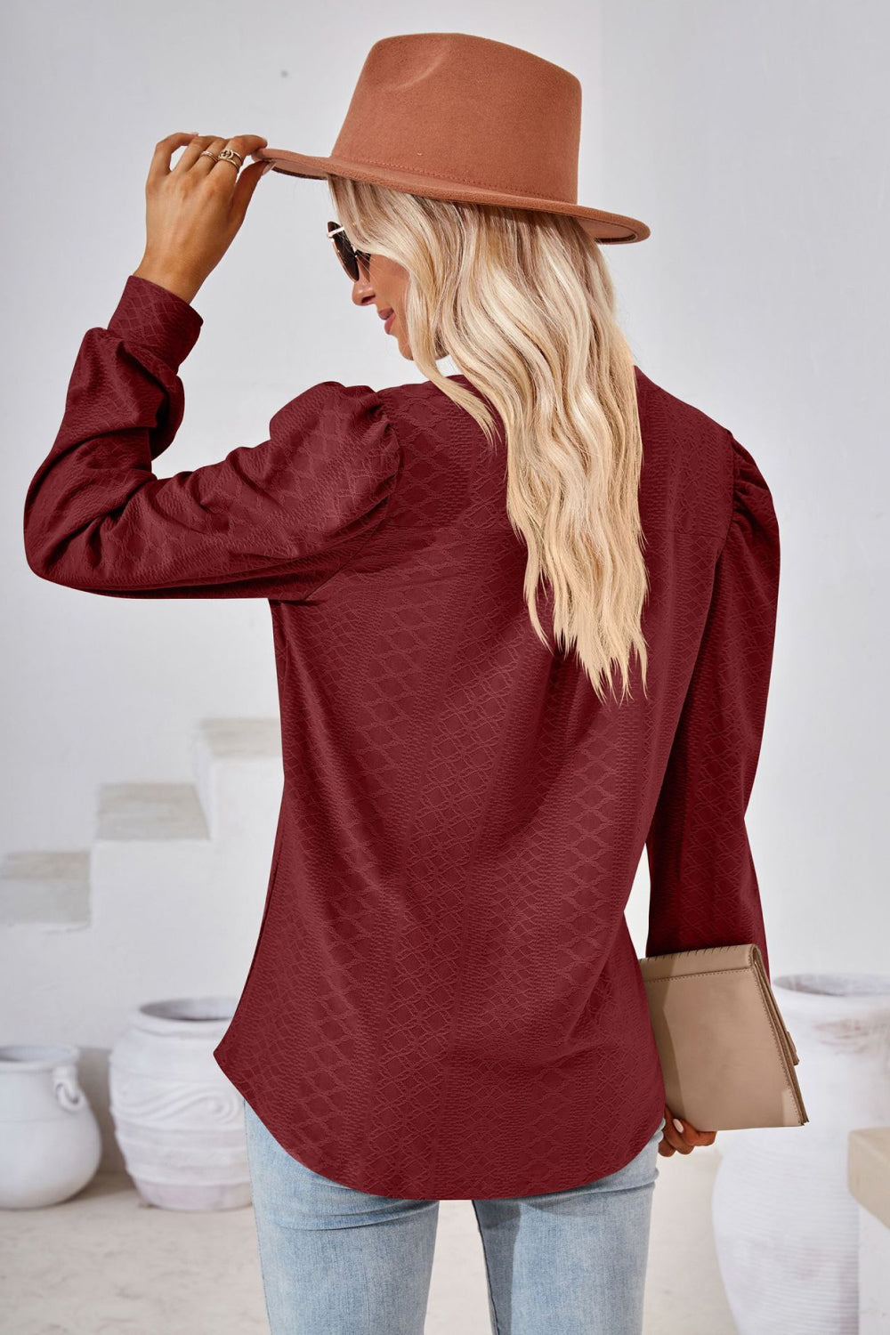 “The Visit To Indy” V-Neck Puff Sleeve Blouse