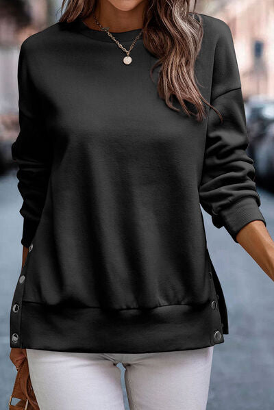 “The In A Snap” Detail Round Neck Dropped Shoulder Sweatshirt