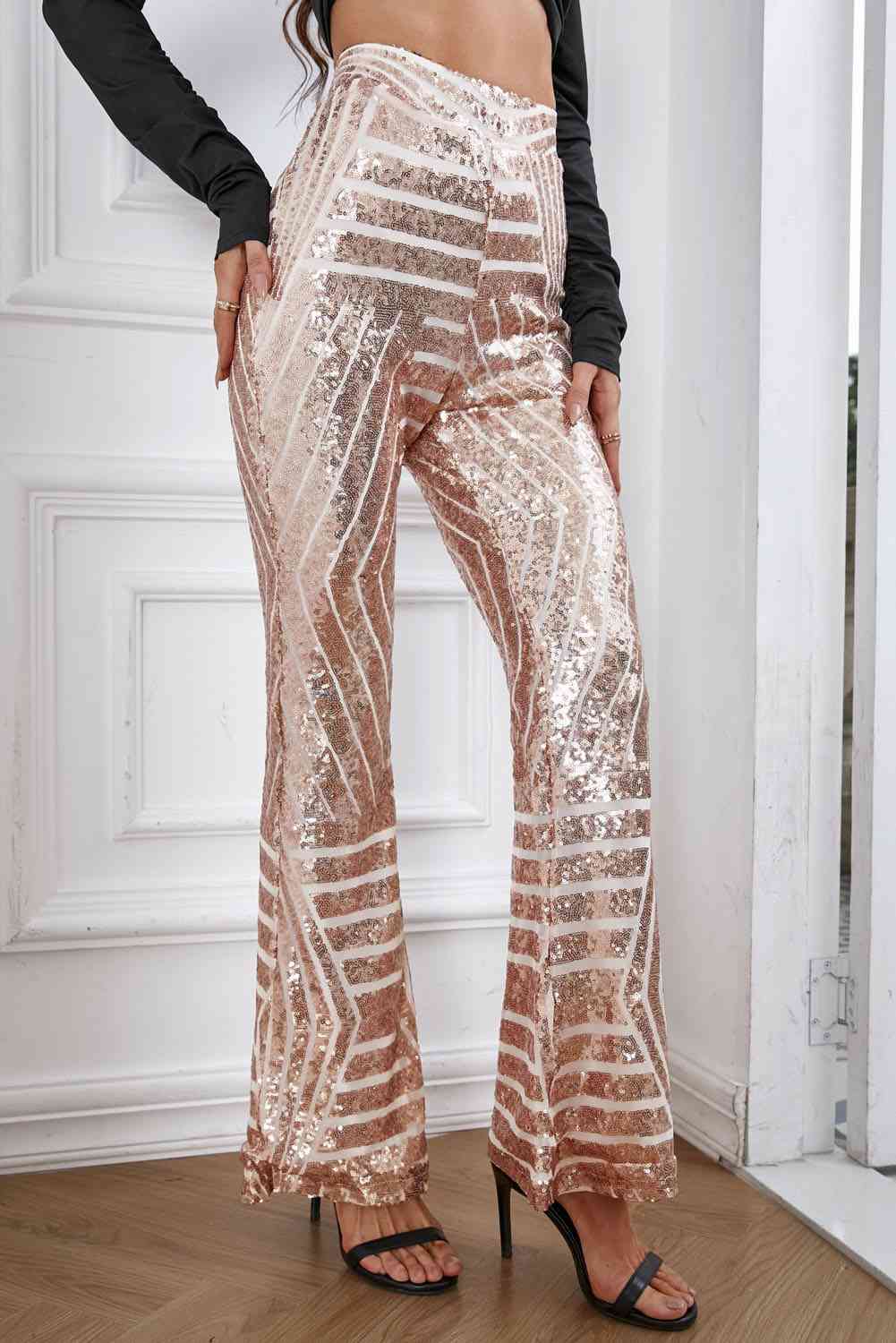 “The Double Take” Sequin High Waist Flared Pants