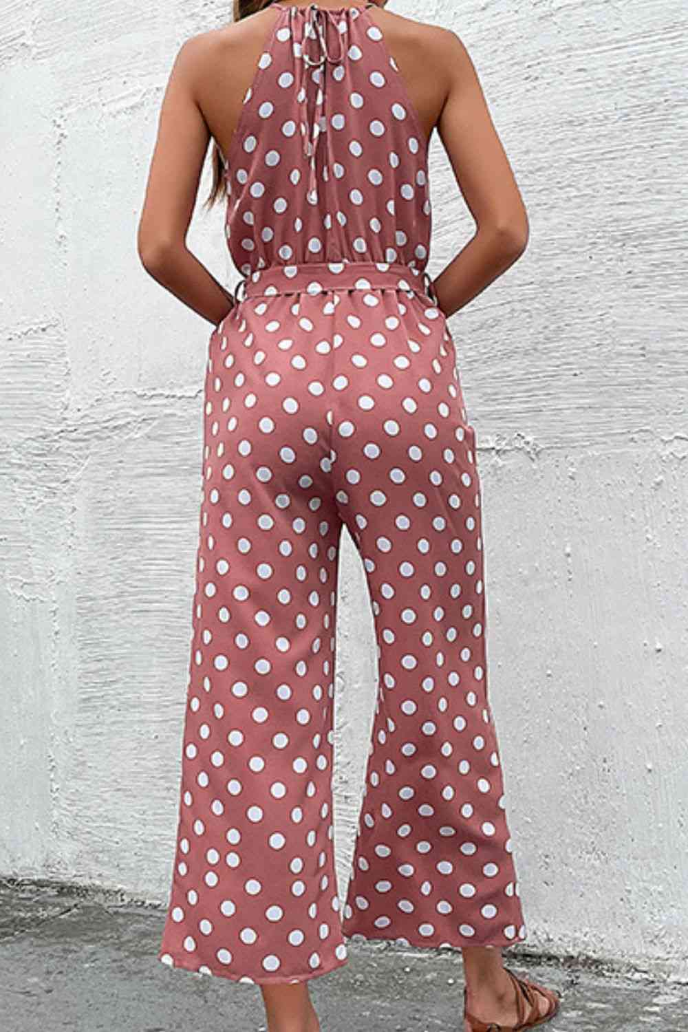 “The Corporate Picnic” Polka Dot Grecian Wide Leg Jumpsuit