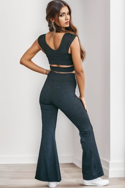 “The Charro” Ruched Cutout Tank and Slit Pants Set