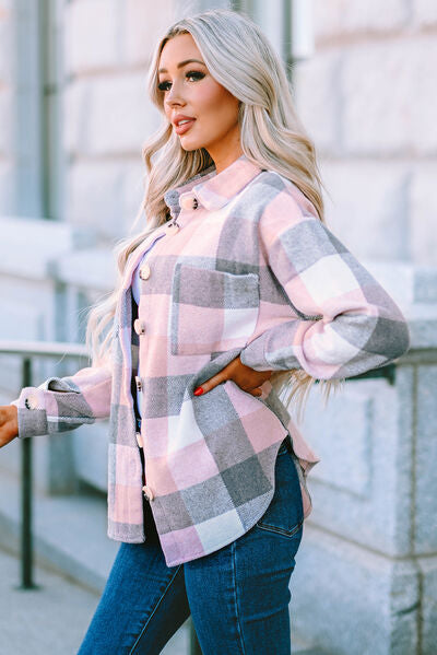 “The Range” Plaid Button Up Dropped Shoulder Jacket