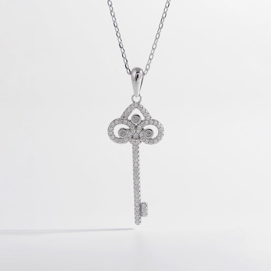 Brick Bling: 925 Sterling Silver Inlaid Zircon Key Shape Necklace