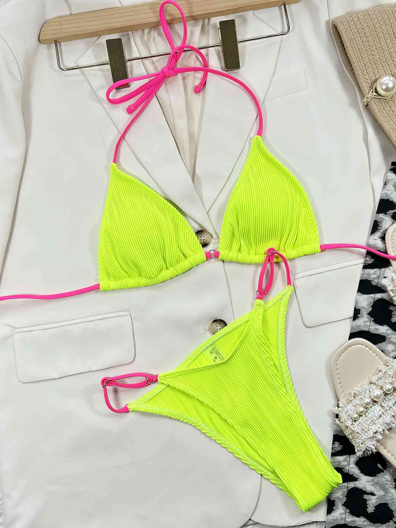 “The Hyper Link” Ribbed Tie Back Bikini Set