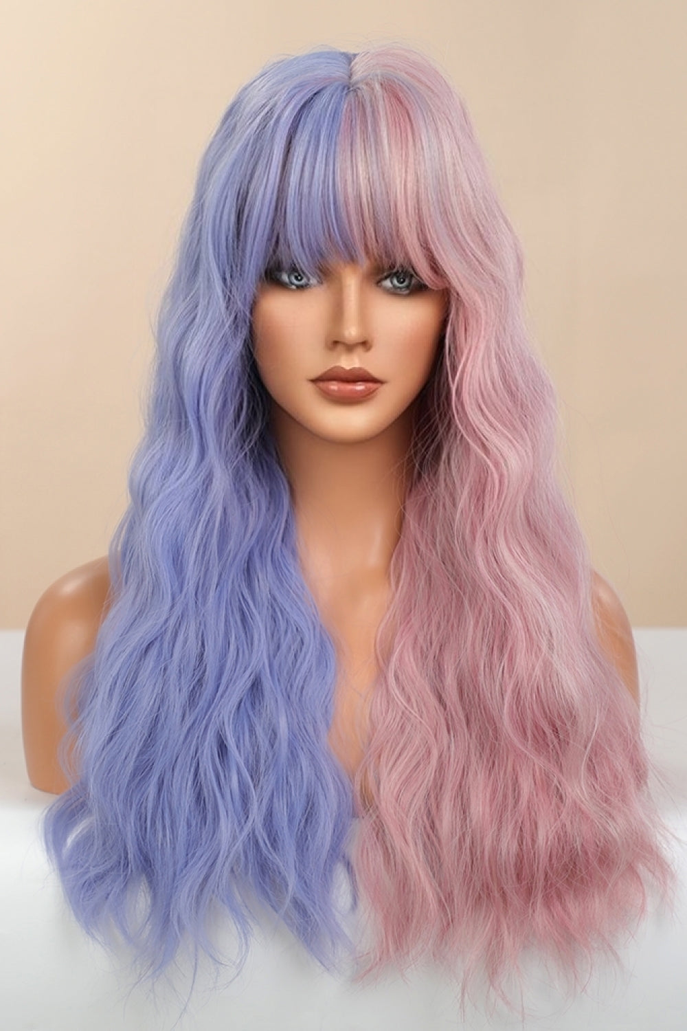 (Harlequin)13*1" Full-Machine Wigs Synthetic Long Wave 26" in Blue/Pink Split Dye