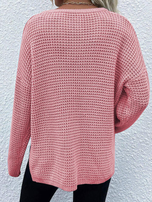 “The Blush” Notched Long Sleeve Sweater