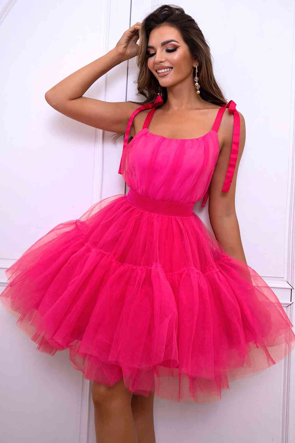 “The Ball Barbie” Tie-Shoulder Mesh Dress