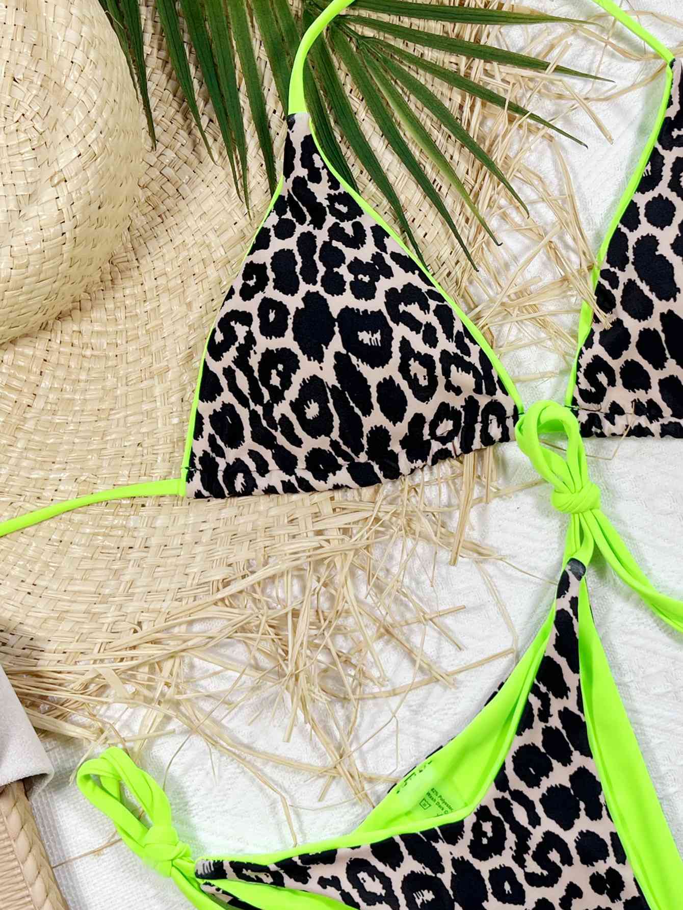 “The Glow Leopard” Print Halter Neck Tie Side Bikini Set