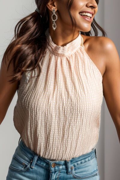 “The Seychelles” Textured Keyhole Mock Neck Tank